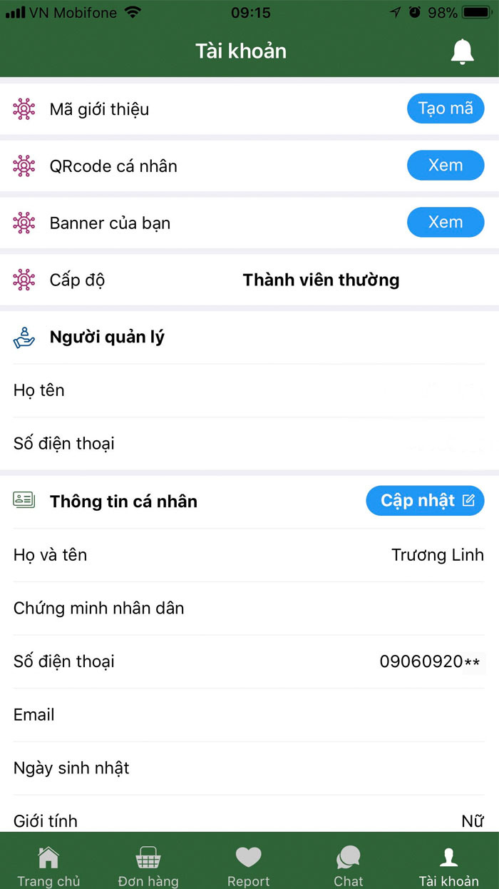 Quản lý thông tin tài khoản