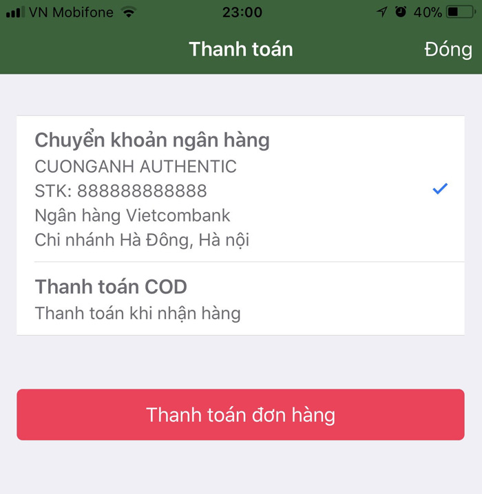 Lựa chọn hình thức thanh toán