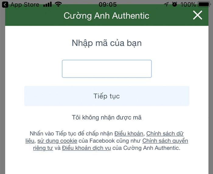 Nhập mã xác minh hệ thống đã gửi về qua tin nhắn