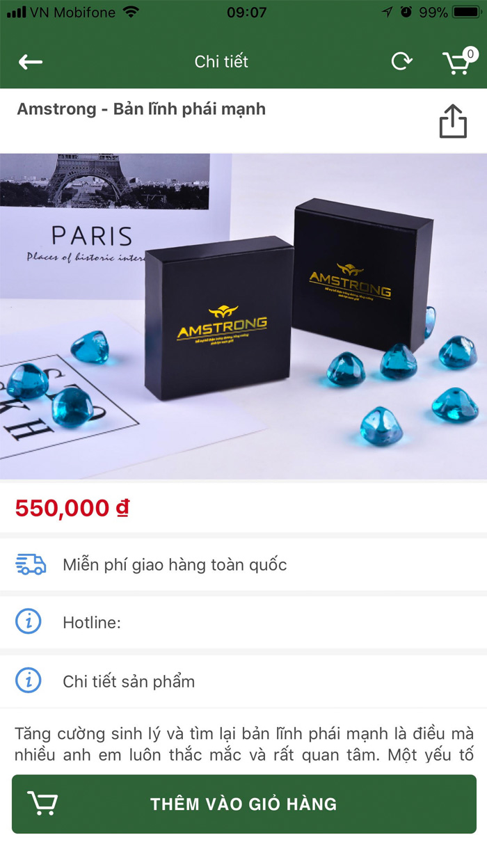 Chi tiết thông tin sản phẩm trên ứng dụng